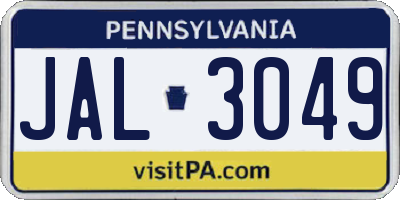 PA license plate JAL3049