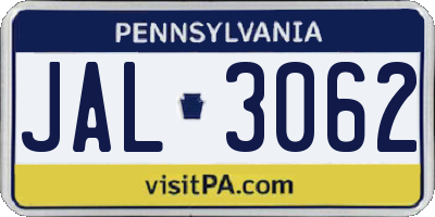 PA license plate JAL3062