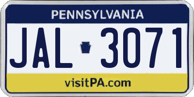PA license plate JAL3071