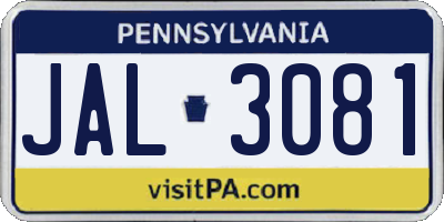 PA license plate JAL3081