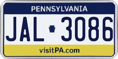 PA license plate JAL3086