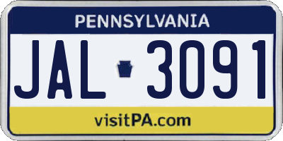 PA license plate JAL3091