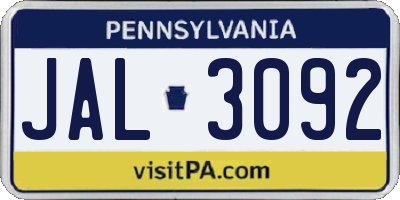 PA license plate JAL3092