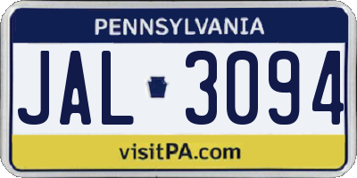 PA license plate JAL3094