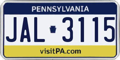 PA license plate JAL3115