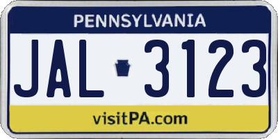PA license plate JAL3123