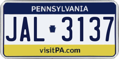 PA license plate JAL3137