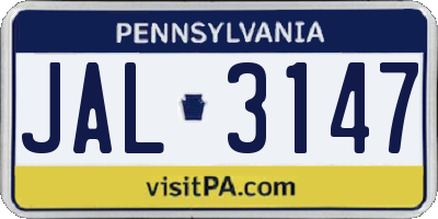PA license plate JAL3147