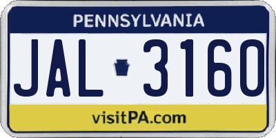 PA license plate JAL3160