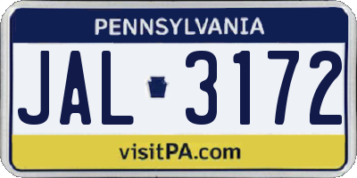 PA license plate JAL3172
