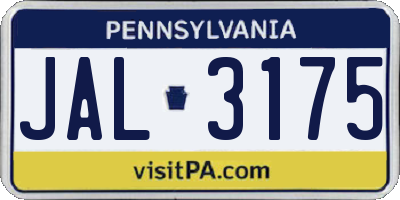 PA license plate JAL3175