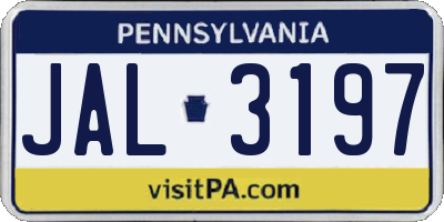 PA license plate JAL3197