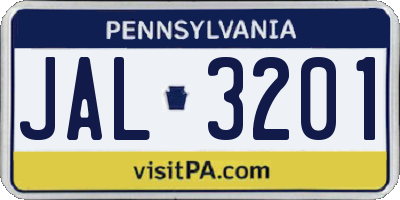 PA license plate JAL3201