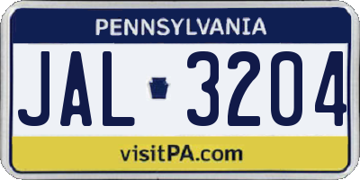 PA license plate JAL3204