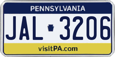 PA license plate JAL3206