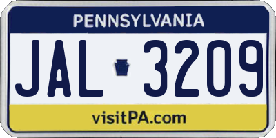 PA license plate JAL3209