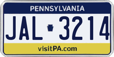 PA license plate JAL3214