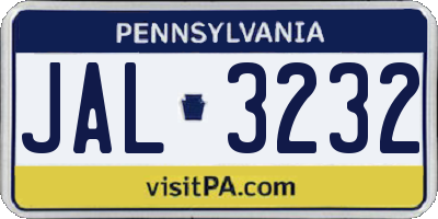 PA license plate JAL3232