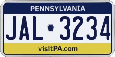 PA license plate JAL3234