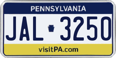 PA license plate JAL3250