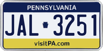 PA license plate JAL3251