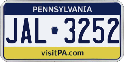 PA license plate JAL3252