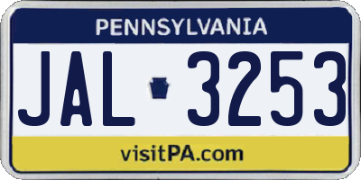 PA license plate JAL3253