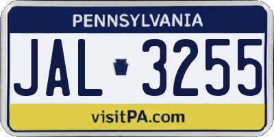 PA license plate JAL3255