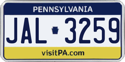 PA license plate JAL3259