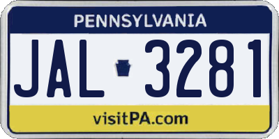 PA license plate JAL3281
