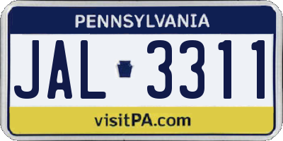 PA license plate JAL3311