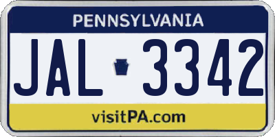 PA license plate JAL3342