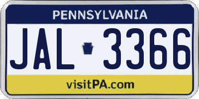 PA license plate JAL3366
