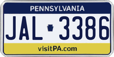 PA license plate JAL3386