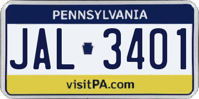 PA license plate JAL3401