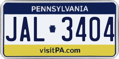 PA license plate JAL3404