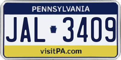PA license plate JAL3409