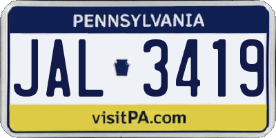 PA license plate JAL3419