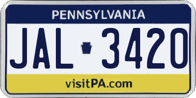 PA license plate JAL3420