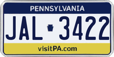 PA license plate JAL3422