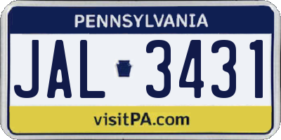 PA license plate JAL3431