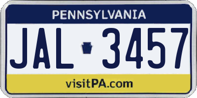 PA license plate JAL3457