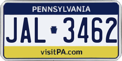 PA license plate JAL3462