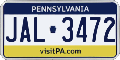 PA license plate JAL3472