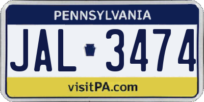 PA license plate JAL3474