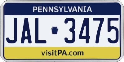 PA license plate JAL3475