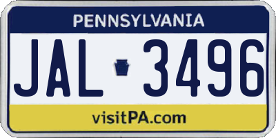 PA license plate JAL3496