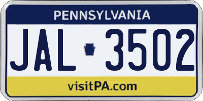 PA license plate JAL3502