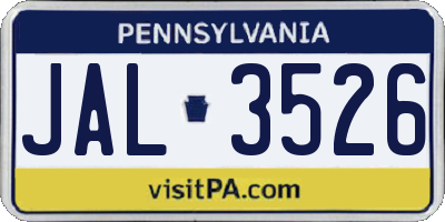 PA license plate JAL3526