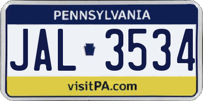 PA license plate JAL3534